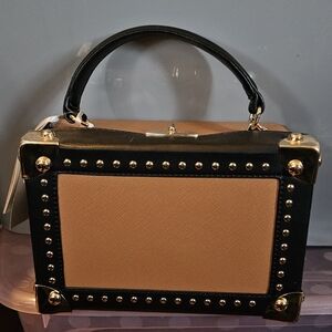 Elegant Black and Tan Studded Handbag